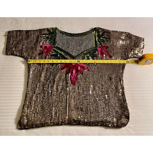 Vintage Anjumun 100% Silk Sequined Top 2X with 100% Rayon Lining A+ - Picture 3 of 7